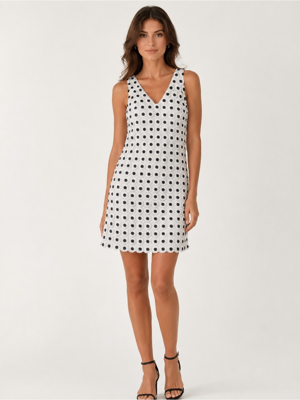 Laundry By Shelli Segal White Eyelet Mini Skirt with Black Dot Detail